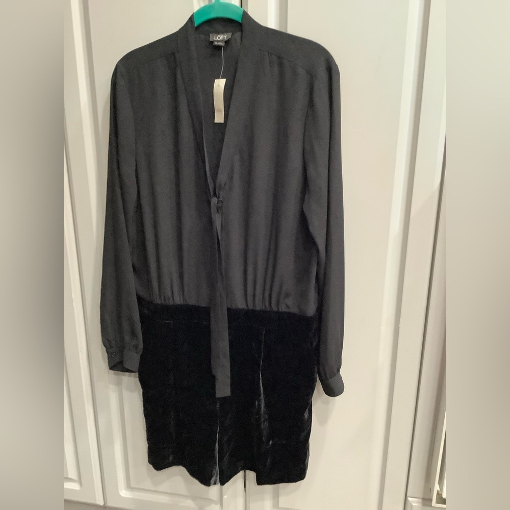 Ann Taylor LOFT Elegant Black Romper, with Tie & Velvet Shorts Detail, Sz 12